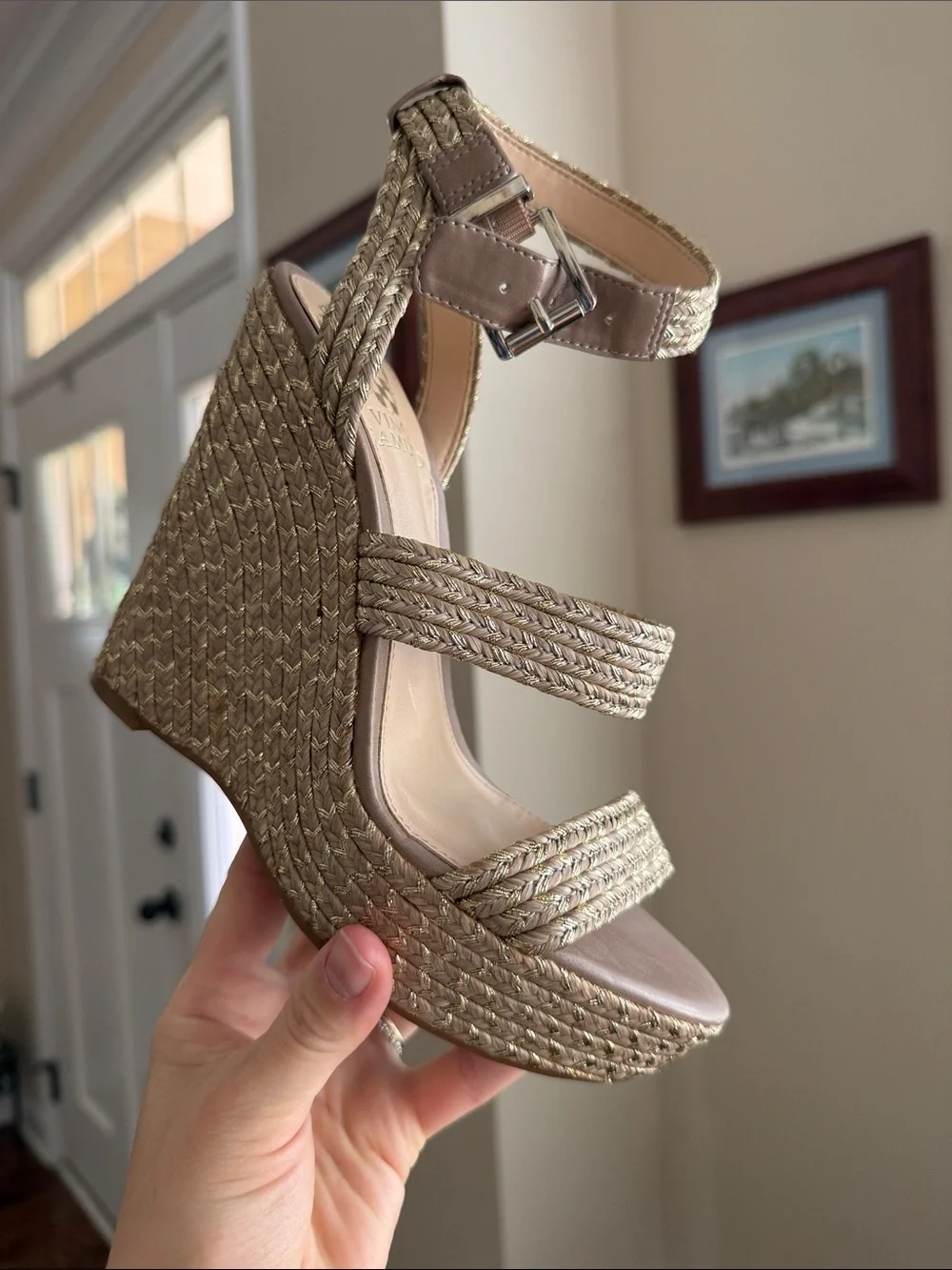 Vince Camuto Braided Espadrille Wedge Sandals in Taupe